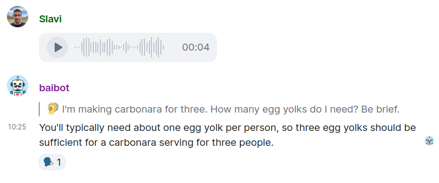Default flow for Speech-to-Text and Text-Generation - your voice messages are transcribed to text and then answered via Text Generation